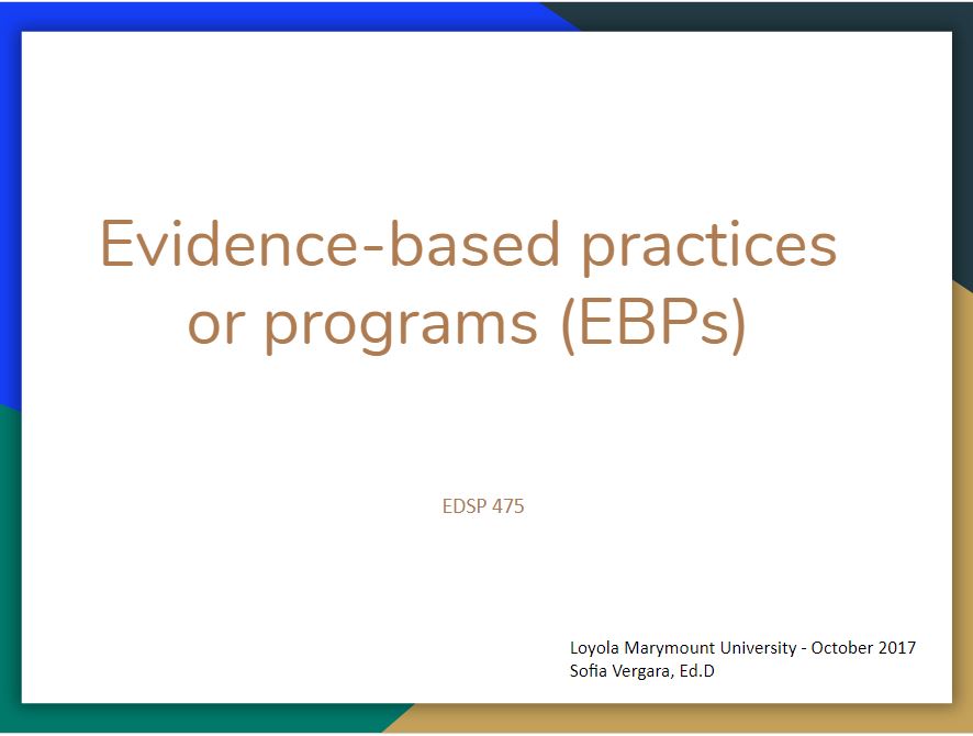 Title slide of presentation Evidence-Based Practices or Programs (EBPs)